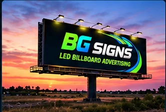 Illustrative BG Signs jumbo LED billboard at sunset